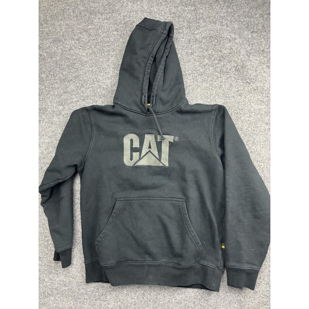 CAT Hoodie Sweatshirt Mens‎ Medium Black Pullover Fleece Kangaroo Pocket Logo